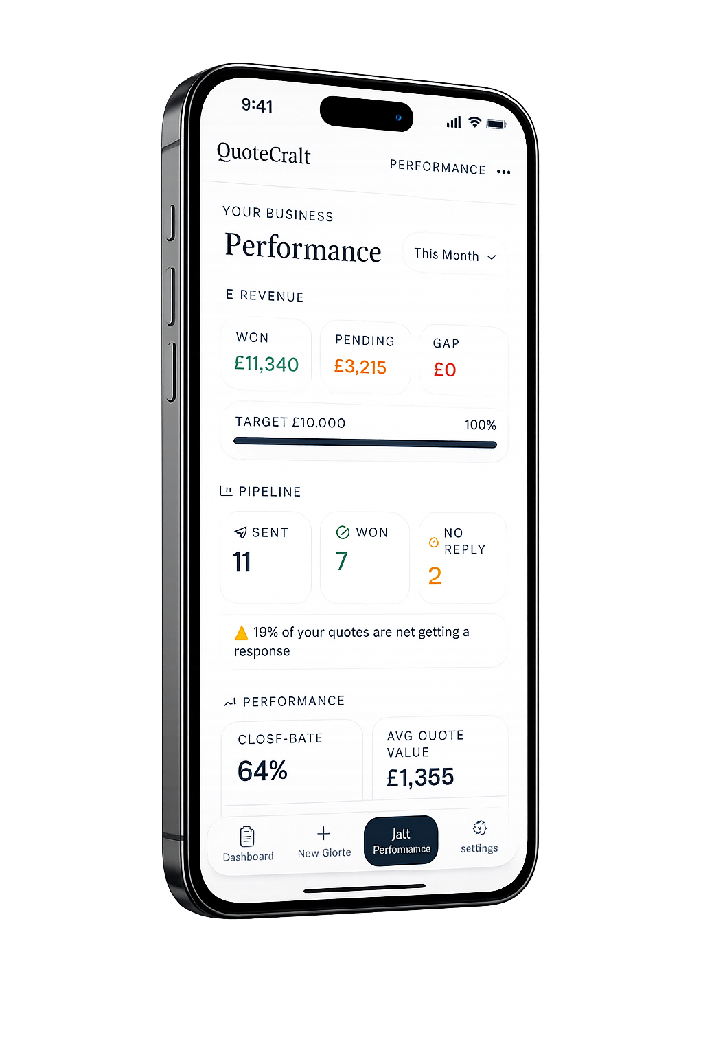 QuoteCraft dashboard control centre